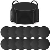 Siliconen Onderzetters Met Houder - Set Van 12 - Onderzetters Voor Glazen - Onderzettersset - Ronde Onderleggers Design - Coasters - Anti Slip - Hittebestendig - Zwart - Cadeau