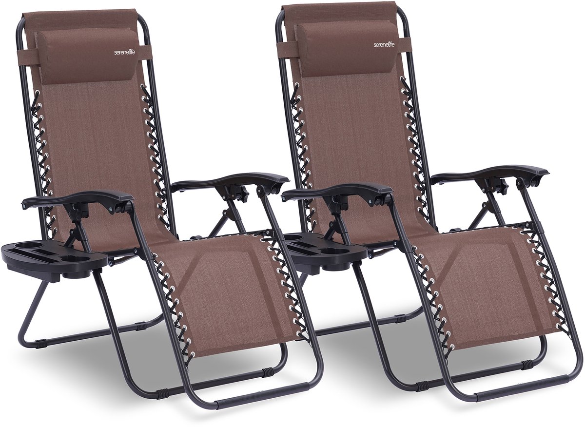 SereneLife Ligstoel set van 2 – Verstelbare Tuinstoel– Inklapbare Relaxstoel met Verwijderbare Kussens