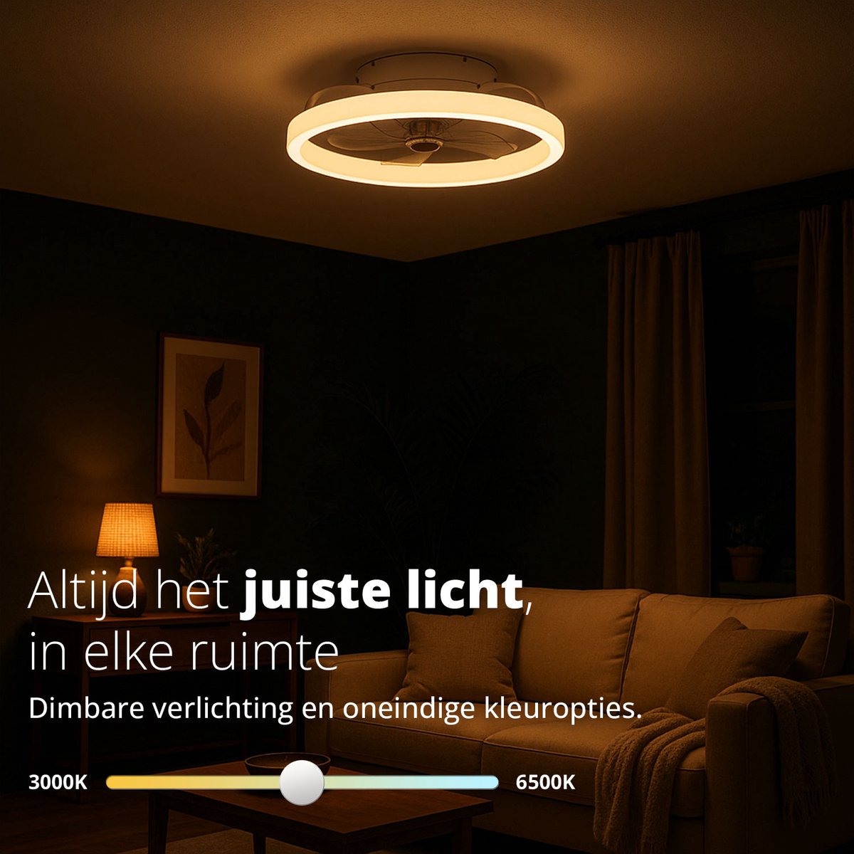 FlinQ AeroGlow Smart Plafondventilator met Verlichting - Ventilator voor aan het Plafond - Ideaal voor op de Slaapkamer - Bestuurbaar met App of Afstandsbediening thumbnail 3