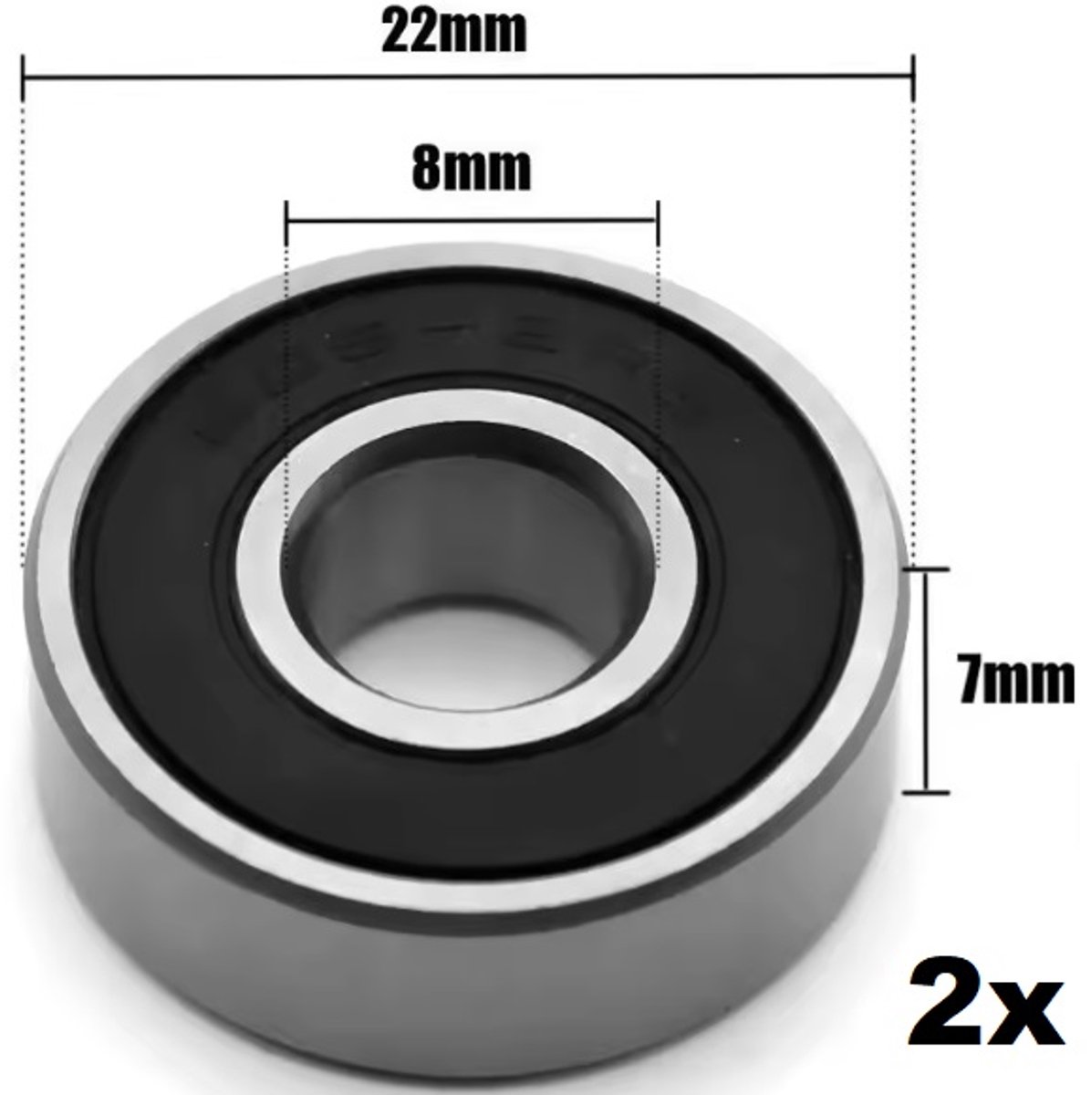 2 stuks 608RS kogellager voor skates skateboards fidget spinners rollators etc. ABEC-7 608RS 8x22x7mm Zilver