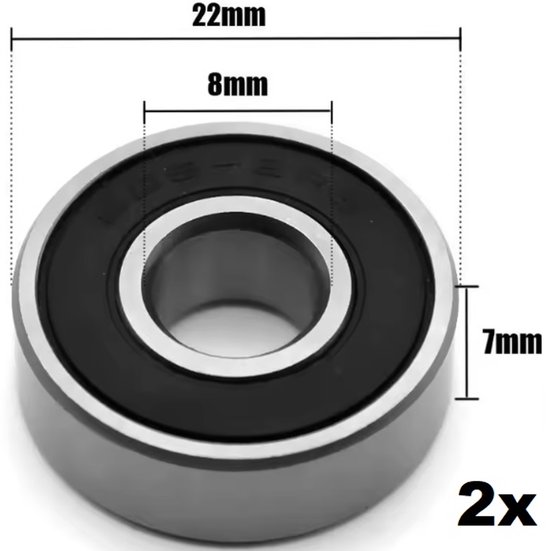 Roulement à billes 608RS 2 pièces pour patins, skateboards, fidget spinners, déambulateurs, etc. ABEC-7 | 608RS 8x22x7mm