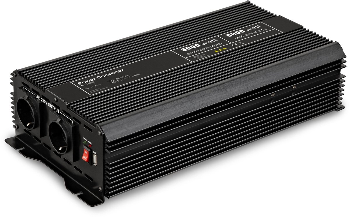 12V naar 230V Gemodificeerde Sinus Spanningsomvormer - 3000W - Premium - Zwart