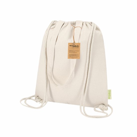 Koeltas rugzak - 2x - katoen - lunchpakket of drankjes - naturel - 7 liter - 38 x 42 cm - met trekkoord van Merkloos — afbeelding 3