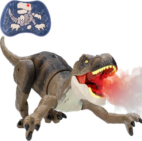 Silvergear RC Dino – Dinosaurus Speelgoed – Dino Auto – RC Auto – T-Rex – Rook, Licht & Geluid – Bruin