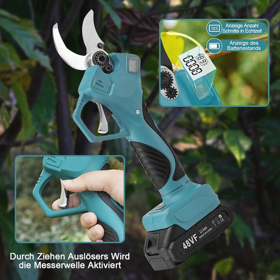 Professionele elektrische snoeischaar met 2 accu's - 40 mm takkenschaar voor tuin en boomgaard van Merkloos	 — afbeelding 4