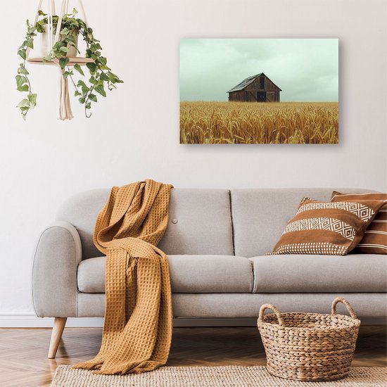 Vieille grange en bois en grain - Peinture grange - Peintures toile architecture - Réalisme - Décoration murale industrielle - Accessoires chambre - toile 70x50 cm