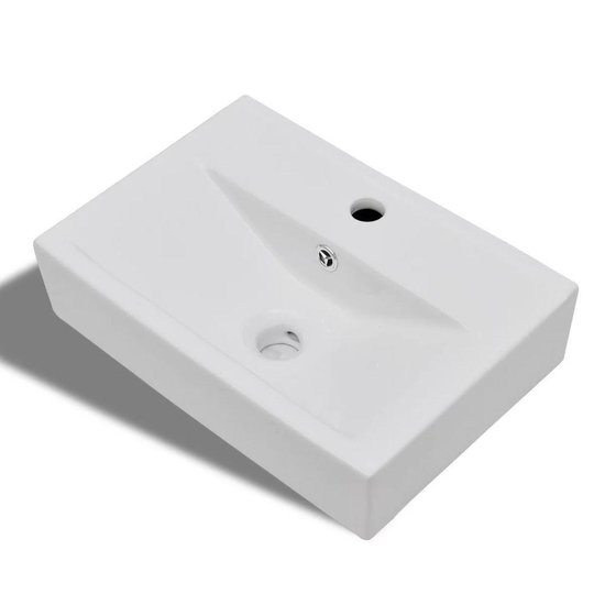 vidaXL Lavabo avec trou pour robinetterie et trop-plein céramique rectangulaire blanche