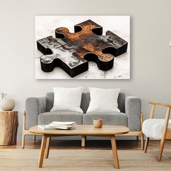 Décor abstrait pièce de puzzle en bois - Peinture puzzle sur toile - Peintures pièce de puzzle - Minimalisme - Décoration murale chambre enfant - Décoration murale - toile 60x40 cm