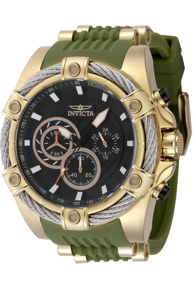 Invicta Bolt 48385 Heren Horloge - Waterdicht - Analoog - Quartz Uurwerk - Roestvrij Staal met zwarte Wijzerplaat - 52mm