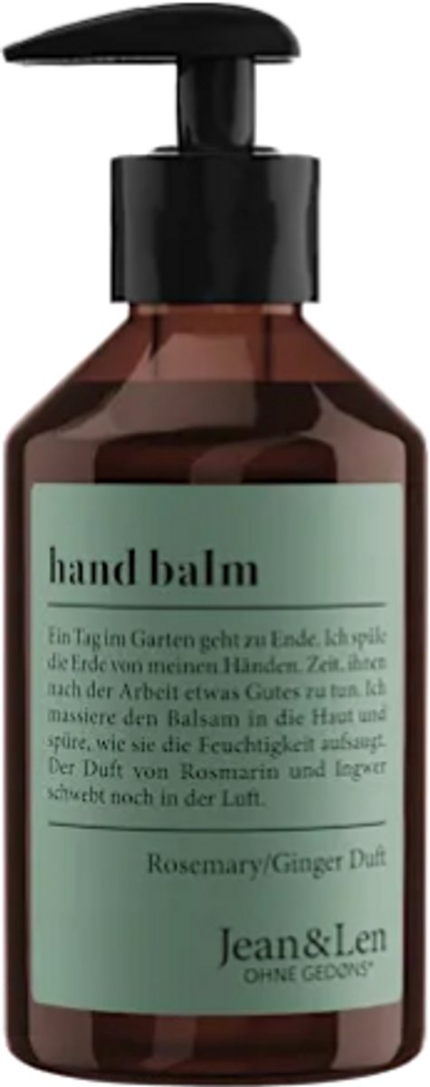 Jean&Len Handbalsem Rozemarijn & Gember | 1x 250 ml - Arganolie, Sheaboter en Vitamine E | Rijke balsem voor zachte handen