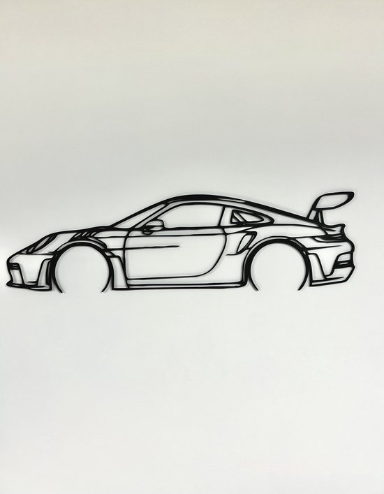Porsche wanddecoratie - Auto muurdecoratie - 36x10cm - Zwart - Wanddecoratie woonkamer - Mancave - Porsche - Mancave decoratie - Wand decoratie - Wanddecoratie - Hout - Muurdecoratie - Porsche 911 kunst - Porsche 911 GT3 RS