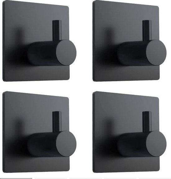 Knaak Zelfklevende Handdoekhaakjes - Set van 4 Vierkante Haken - Ophanghaken - Wandhaak - Plakhaakjes Handdoek - Handdoekhouder - Zwart