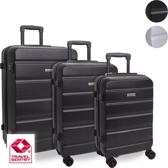 Leonardo Valise Set 3 Pièces - Valise de Voyage à Roues - Bagage en soute - Valise Bagage à main - Serrure TSA - Zwart