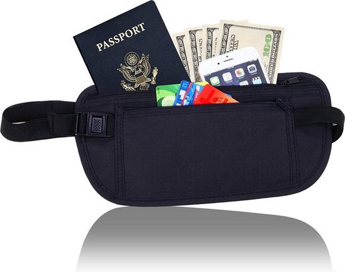 Knaak Money Belt - Reis Heuptasje - Ademend & Comfortabel - Zwart - Voor Geld, Paspoort & Kaarten