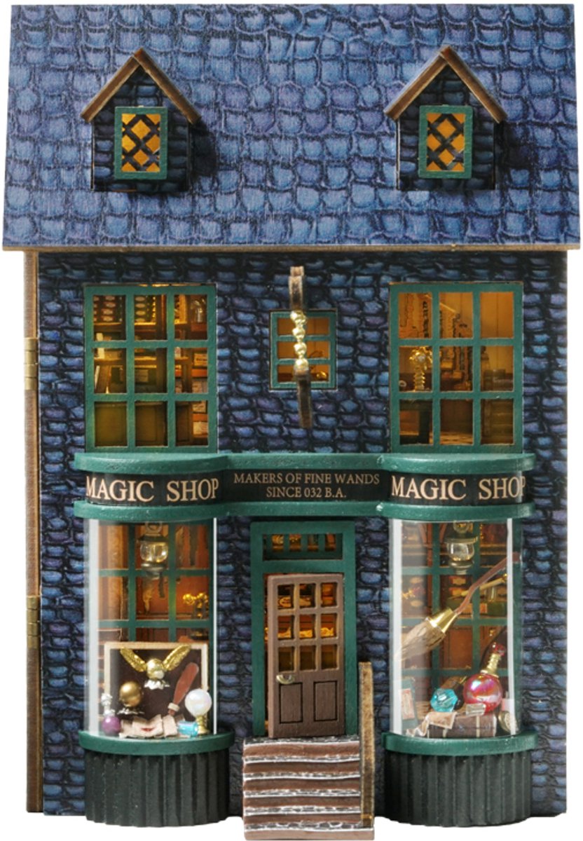 CUTE ROOM - Miniatuur Poppenhuis Bouwpakket - Doe-Het-Zelf Houten Poppenhuisset - Handwerk voor volwassenen, Creatieve Bouwpakket - Superklein Mini World - D-001 Magical Shop