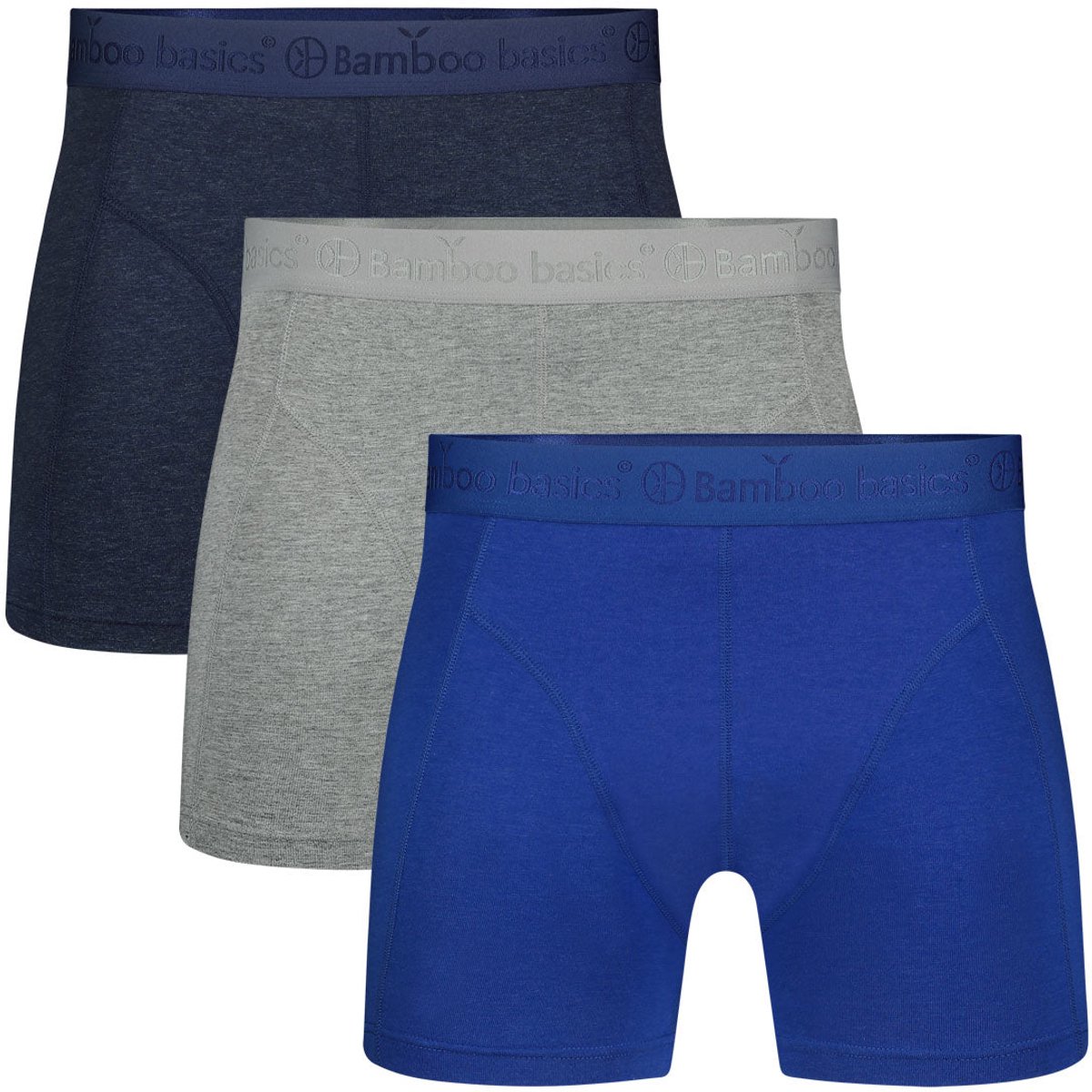 Bamboo Basics Heren Bamboe Boxershorts Rico (3-pack) - Jeans Melange, Grey Melange & Blauw Ton Sur Ton - Ondergoed Heren - Boxershort Heren Lange pijp - Maat XL