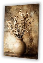 Gedroogde bloemen in keramiekvaas - Stilleven - Canvaskunst - Bloemen - Japandi - Modern schilderijen - Wanddecoratie slaapkamer - Woonkamer decoratie - Canvas schilderij 60x90 cm