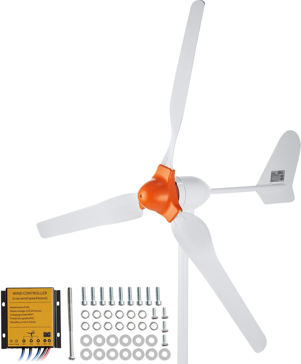 Windturbinegenerator 800W (12V) – 3 bladen met MPPT windmolen