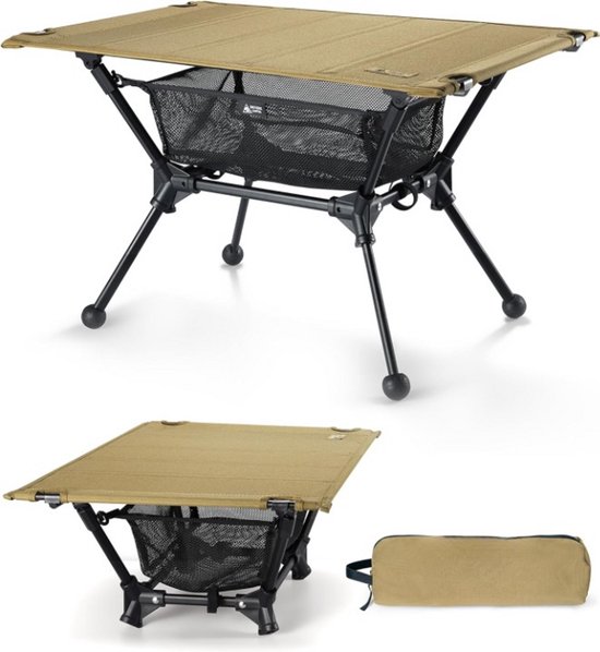 OneTigris Dipper opvouwbare campingtafel, vouwtafel, campingtafel met draagtas en nettas, kleine tafel voor buiten, ultralicht voor vissen, wandelen 60 x 40 x 37 cm (Kojotbruin