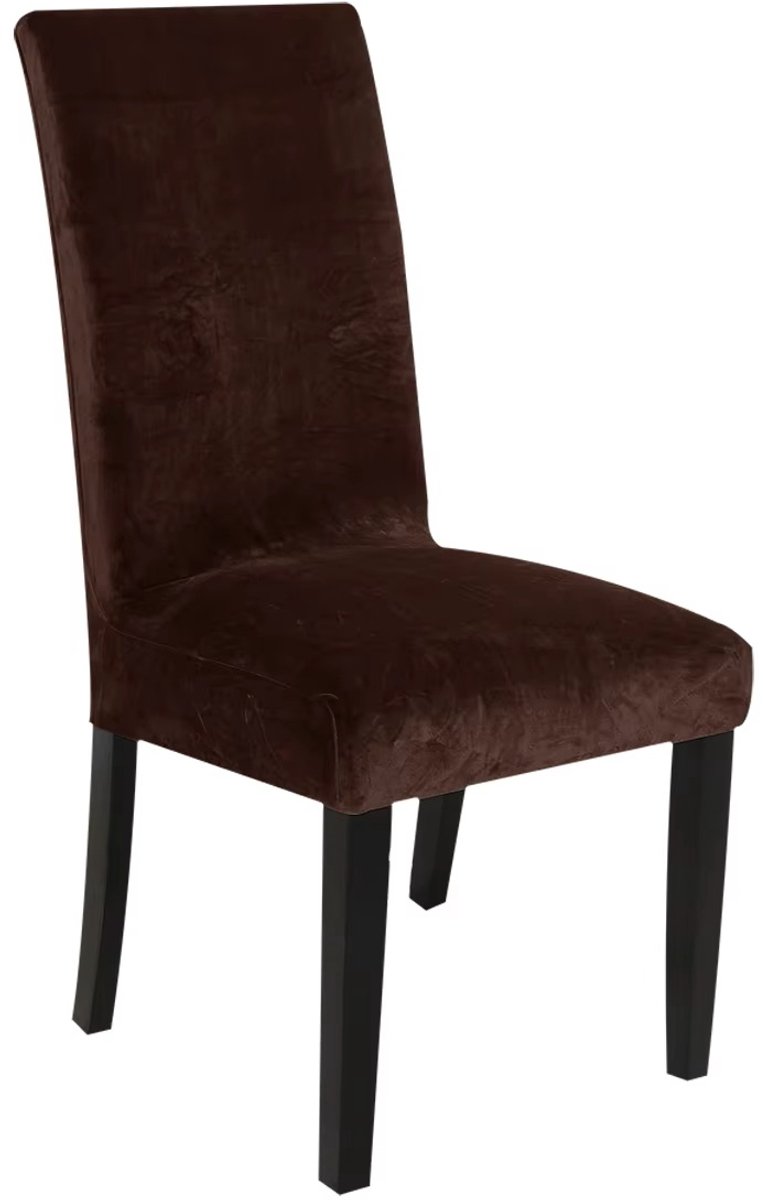 Hilvard Stoelhoes - Stoelhoezen eetkamerstoelen - Velvet - Stretch - Donkerbruin