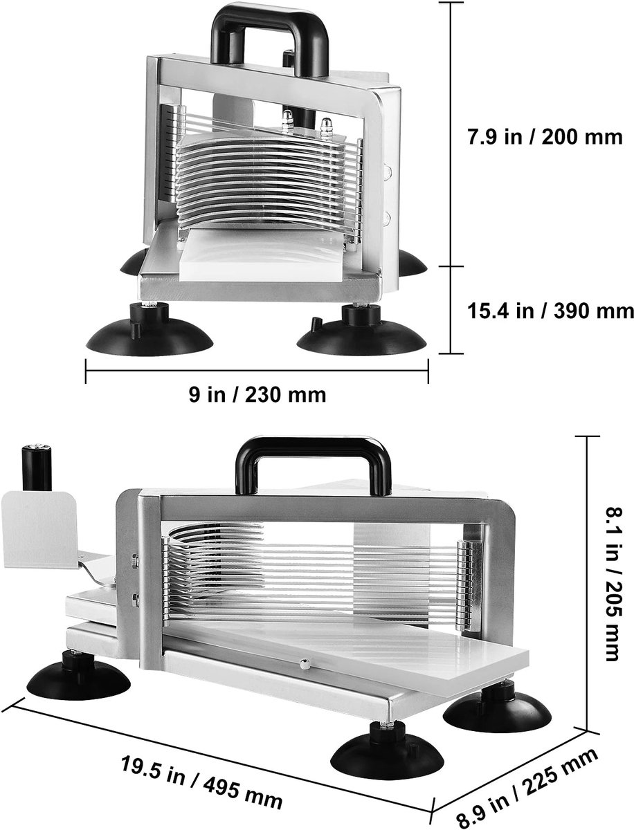 Tomatensnijder - Snijmachine - Handmatige Tomatensnijder - Groentesnijder - Mandoline - frietsnijder - 0.25x0.38x0.19in - Heavy-Duty RVS Snijmachine - Roestvrijstalen Voedselsnijmachine met Antislip Voeten