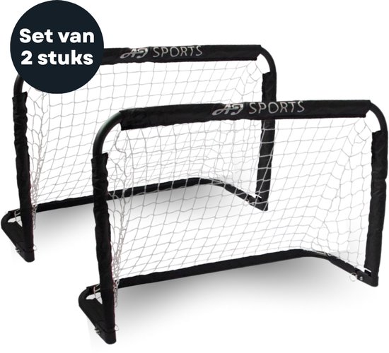 Set van 2 zwarte voetbaldoelen met witte netten