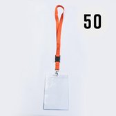 Oranje keycord met A6 badgehouder, per 50 stuks