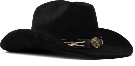 KIMU Cowboyhoed Zwart Gevlochten Band - Verstelbaar t/m Maat 59 - Zwarte Cowboy Western Hoed Dames Heren - Cowgirl Yellowstone Festival