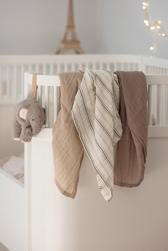 Sebra Hydrofiele Doeken - 3-pack - Cream Stripe Beige van Sebra. — afbeelding 2
