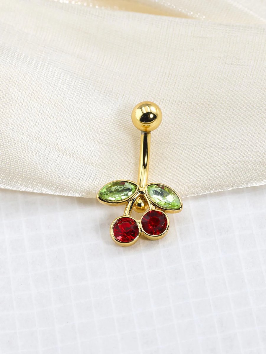 Kers Navelpiercing - Cherry Navelpiercing - Goudkleurige Navelpiercing - Belly Button Piercing - 1 Stuk