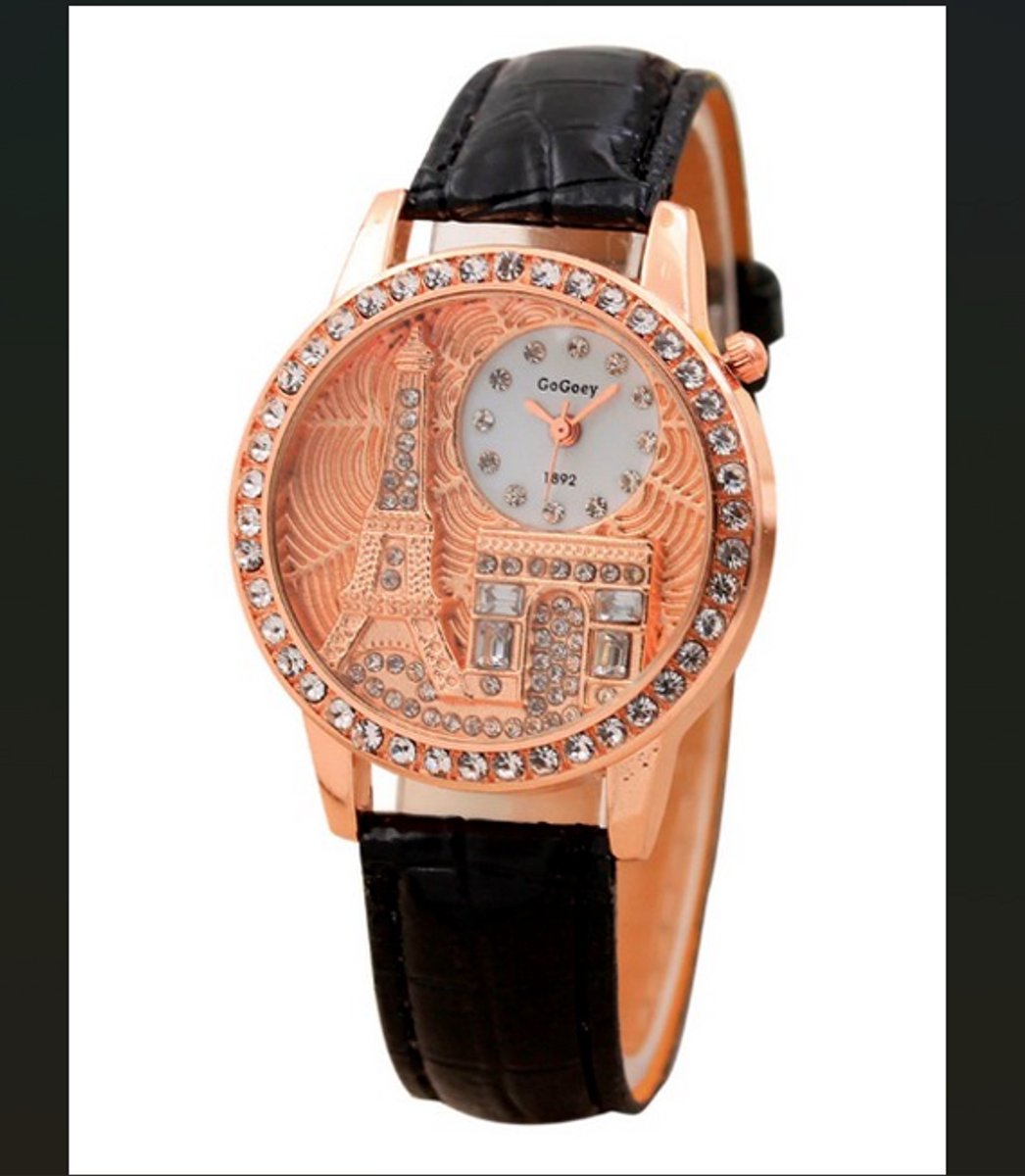 Hidzo Horloge Eiffeltoren Ø 37 mm - Zwart - In horlogedoosje