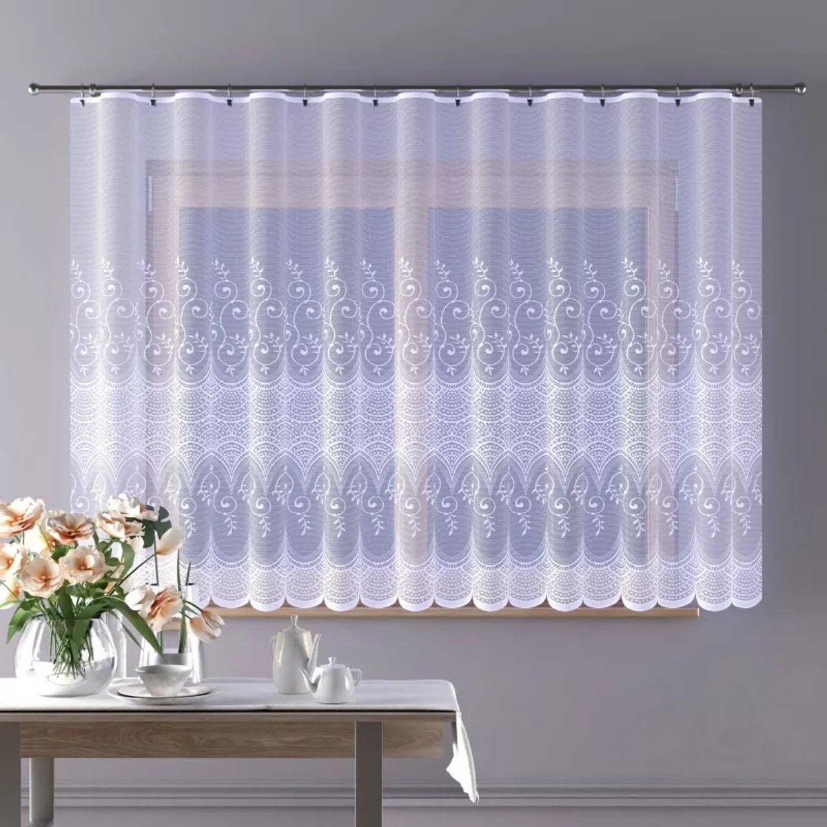 Wisan Tola jacquard vitrage Gordijn 300 x 150 cm - Curtains - hoogwaardig jacquardgordijn- wit- 300 x 150 cm