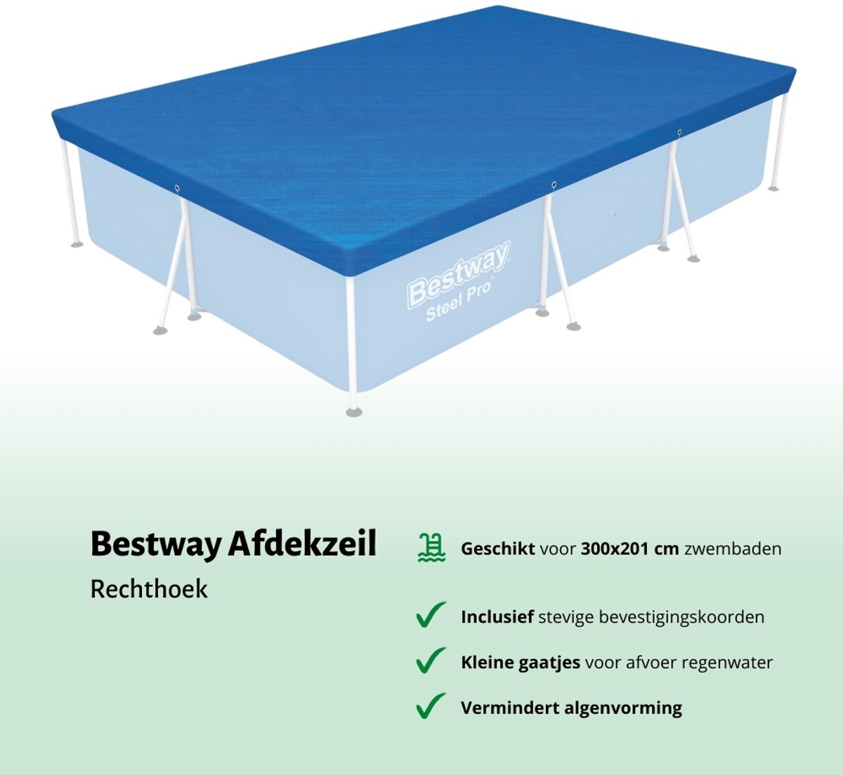 Accessoires voor Bestway Steel Pro Zwembad - 300x201x66 cm - Rechthoekig - Bestway - 56404 - Pomp - Testrips - Afdekzeil - Filter - Chloordrijver - Chloor – foto 5