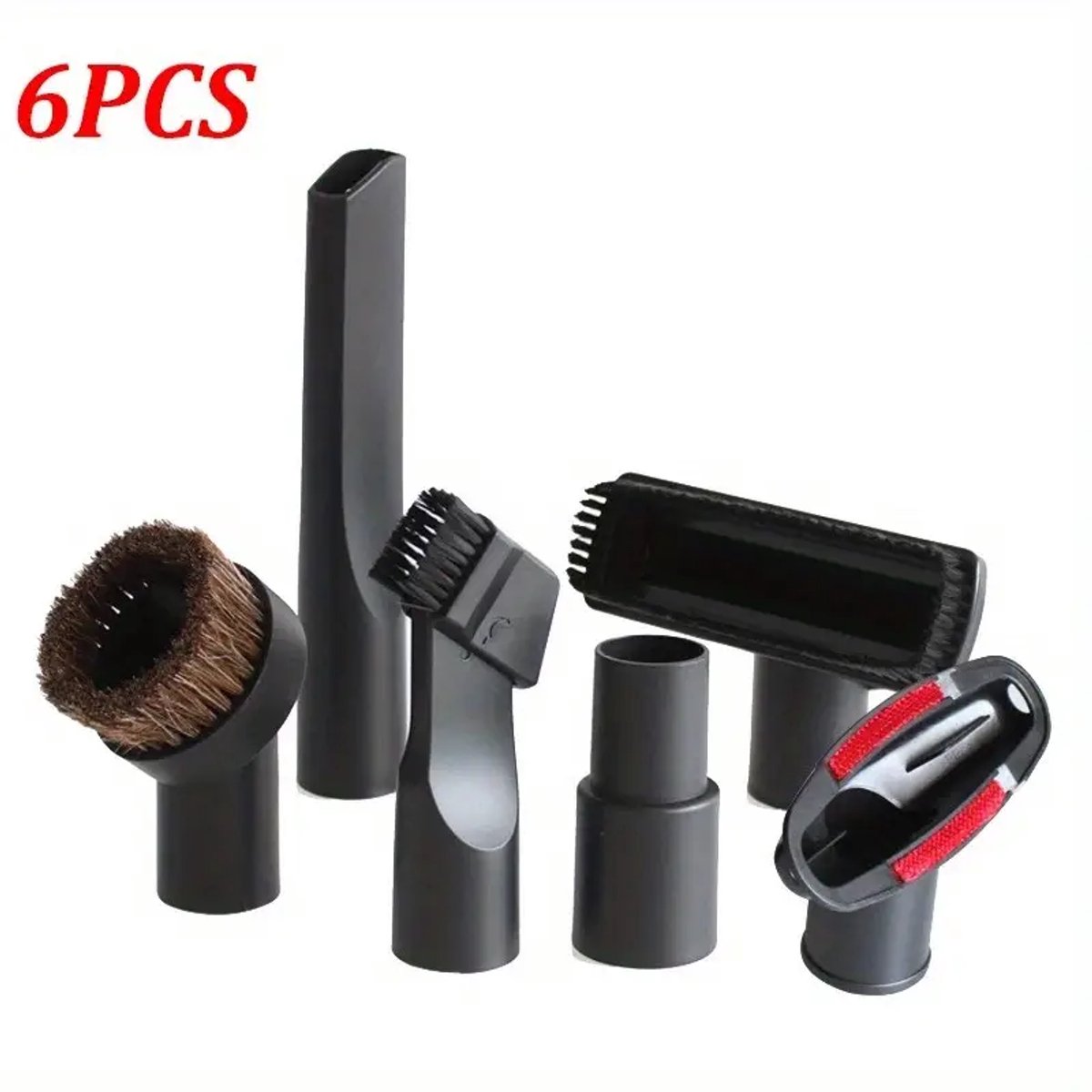 FA-VE Stofzuiger Opzetstukken Set - 6 Delige Set - Universele Stofzuiger Accessoires 32mm - Incl. Adapter - Kierenzuiger - Meubelborstel - Auto Stofzuiger Opzetstukken - Zwart