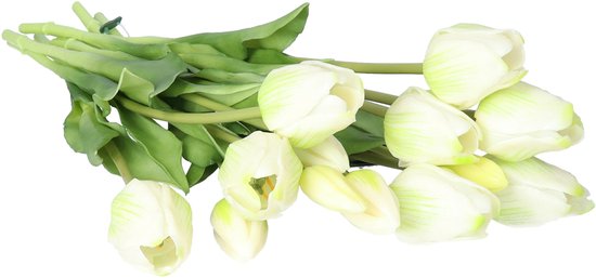 Bouquet de tulipes artificielles Bellatio Design Sally - 7 pièces - crème - toucher réel - 47 cm