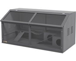 4goodz Houten Hamsterkooi met Houten Huis 52x100x50 cm - Grijs