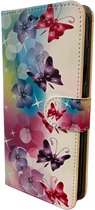 Bookcase Elite Convient pour : étui iPhone 16 Plus - Porte-cartes - Portefeuille - Similicuir - Imprimé papillons