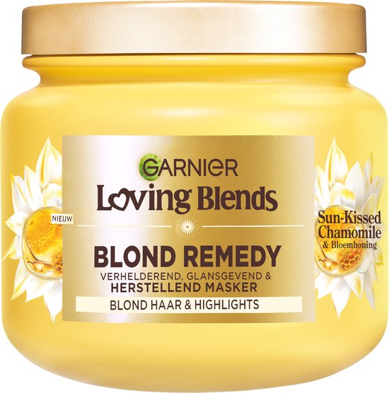 Garnier Loving Blends - Verhelderend, Glansgevend & Herstellend Haarmasker - Sun-Kissed Chamomile & Bloemenhoning - Blond Haar & Highlights - Kamille - 340 ml