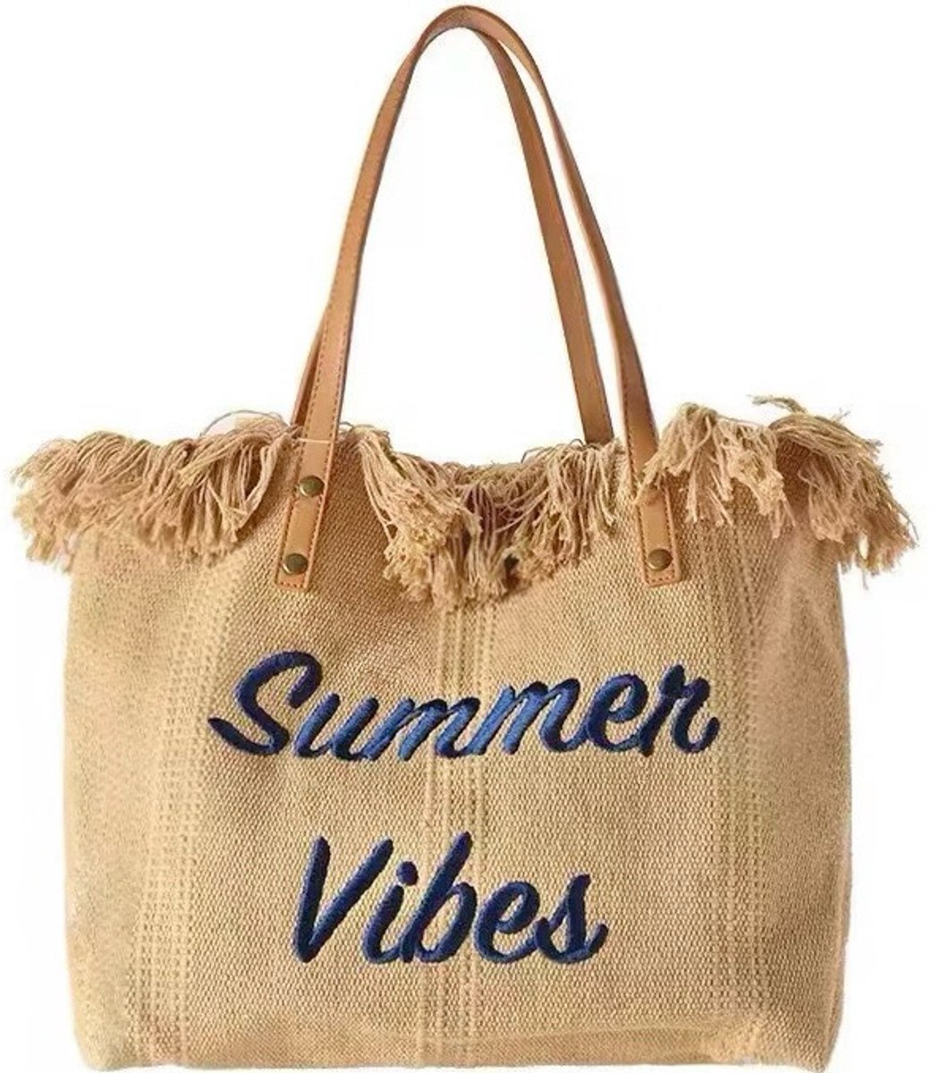 Ultiluxe® Grote strandtas Summer Vibes - Bruin - Dames schoudertas met ruffles - Met magnetische drukknoop - 47 x 33 x 11 cm - Zomertas, big shopper, handtas - Zwemtas, badtas, laptoptas - Grote capaciteit - Veel ruimte