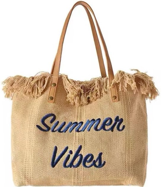 Ultiluxe® Grote strandtas Summer Vibes - Bruin - Dames schoudertas met ruffles - Met magnetische drukknoop - 47 x 33 x 11 cm - Zomertas, big shopper, handtas - Zwemtas, badtas, laptoptas - Grote capaciteit - Veel ruimte