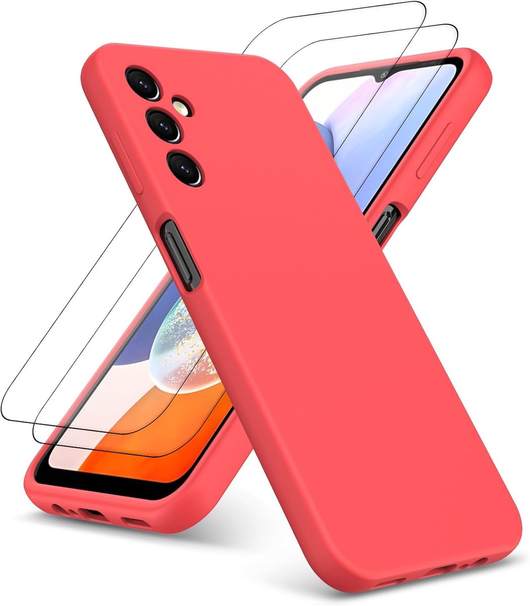 Shockproof Backcover - Liquid Silicone Soft Hoesje + 2x Screenprotector - Geschikt voor: Samsung Galaxy A54 - Rood