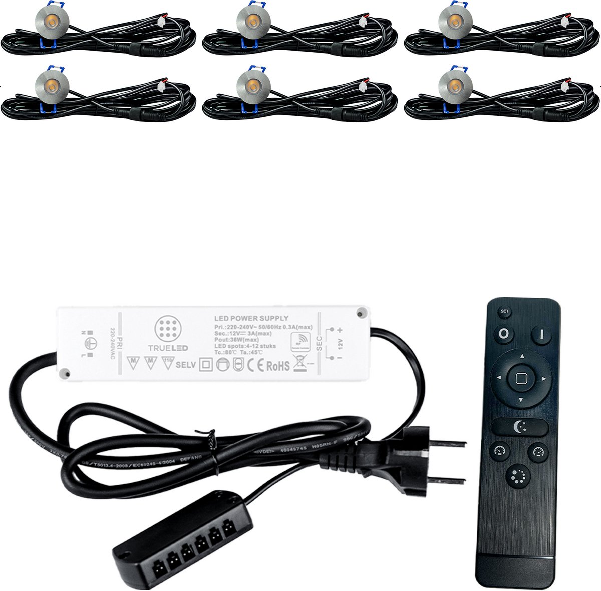 TrueLED Compact Chrome - Inbouw LED Spot Dimbaar voor Overkapping - IP65 Verlichting voor Veranda - Complete set van 6 LED Spots