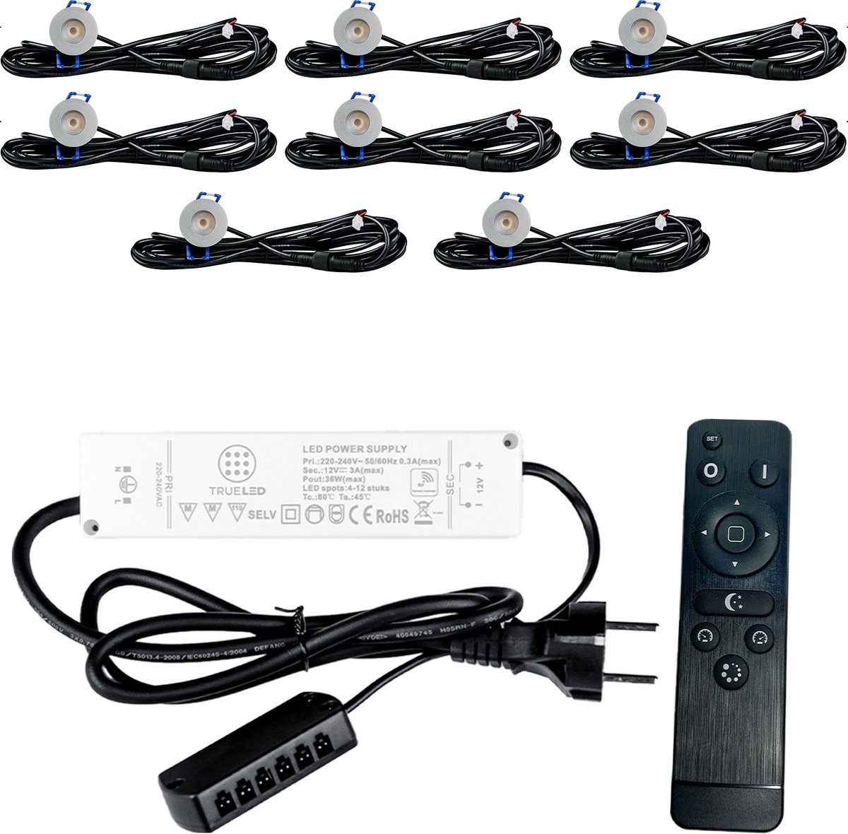 TrueLED Compact Silver - Inbouw LED Spot Dimbaar voor Overkapping - IP65 Verlichting voor Veranda - Complete set van 8 LED Spots