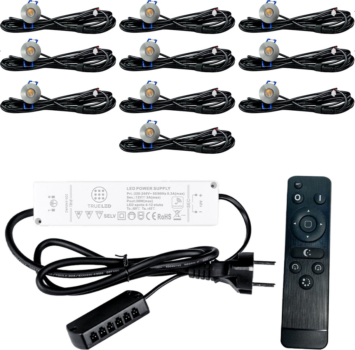 TrueLED Compact Chrome - Inbouw LED Spot Dimbaar voor Overkapping - IP65 Verlichting voor Veranda - Complete set van 10 LED Spots