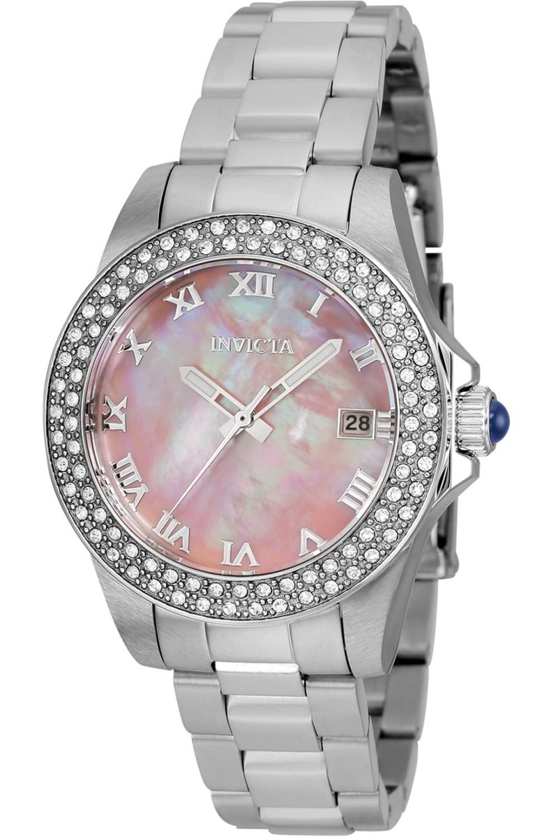 Invicta Angel 36070 Dames Horloge - Waterdicht - Analoog - Quartz Uurwerk - Roestvrij Staal met roze Wijzerplaat - 34mm