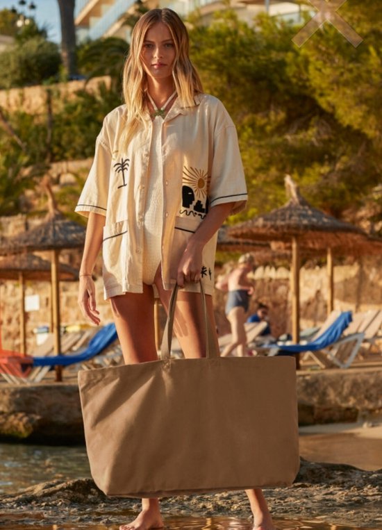 Sac fourre-tout en toile surdimensionné | sac surdimensionné | client | sac de plage | sac de plage | caramel | marron