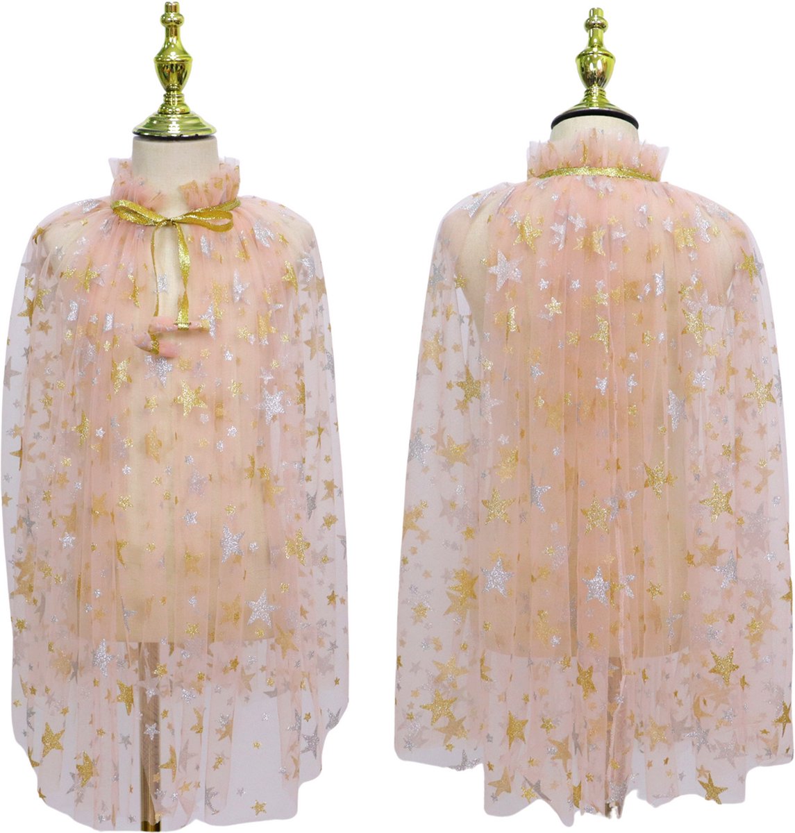 Joya Kids® Verkleedcape met Accessoires Beige kleuren | Prinsessencape | Cape Set | Unicorn | Meisje Verkleedset | Carnvalskleding Meisjes | Met Kroon, Staf, Handschoenen en Sieradenset — afbeelding 4