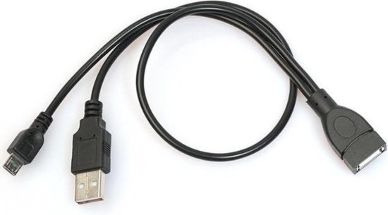 USB Micro B (m) naar USB-A (v) OTG adapter met USB-A (m) voeding - USB2.0 - tot 1A / zwart - 0,15 meter