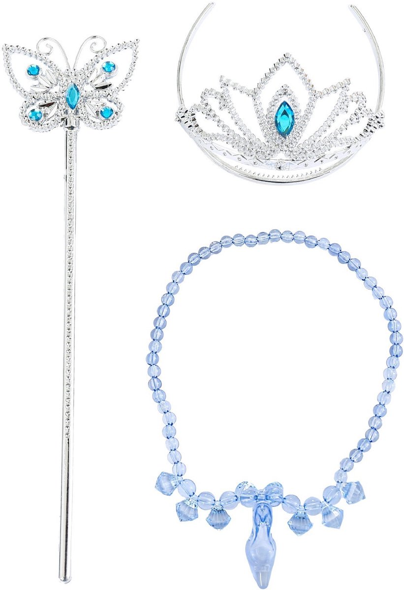 Joya Kids® Licht Blauwe Verkleedjurk Meisjes | Prinsessenjurk Lichtblauw met Accessoires | Kroon, Staf, Handschoenen & Sieraden | Carnaval & Verjaardag | — afbeelding 6