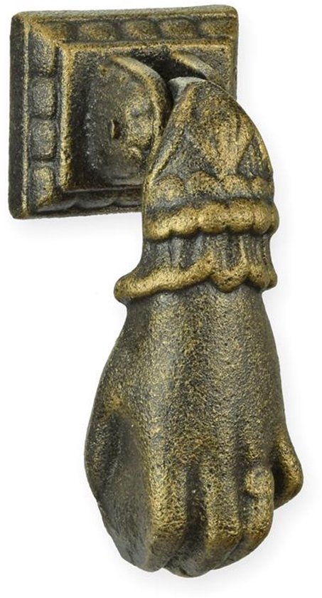 Foto: Gietijzeren deurkloppers in de vorm van een hand klassieke en robuuste deurklopper vintage gietijzeren deurdecoratie voor een stijlvolle entree